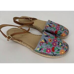TALBOTS Espadrille Sandals 8‎ Blue Chambray Izzy D'Orsay Embroidered Floral
